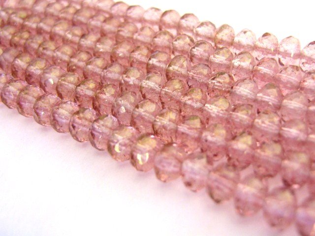 Pink Lumi Rose Czech Glass Beads 5x3mm Rondelle Faceted