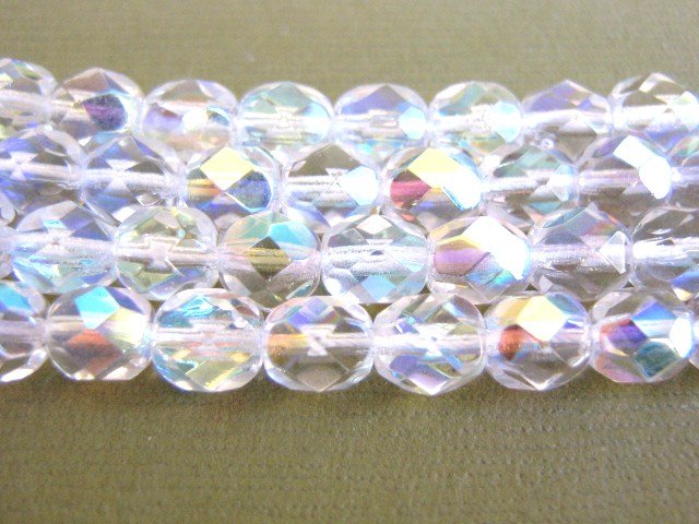 Clear Crystal AB 6mm Faceted Round Czech Glass Beads