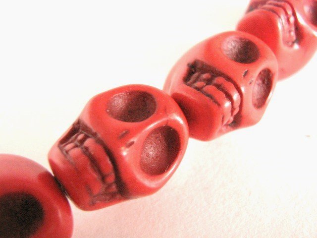 15x18mm Skull Head Red Howlite Gemstone Beads Sugar Skulls