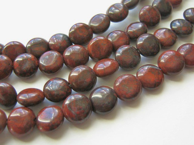 Red Brecciated Jasper 9mm Coin Red Black Gemstone Beads