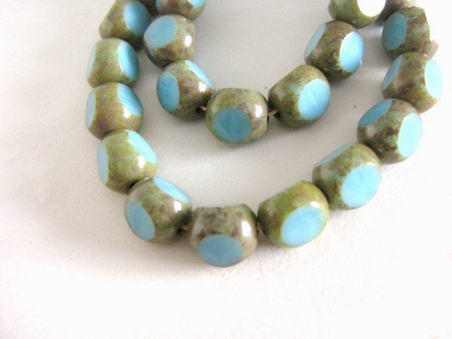 Turquoise Picasso Blue 8mm Round 3 Cut Czech Glass Beads