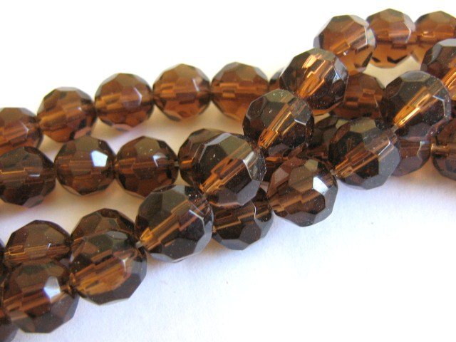 Transparent Brown 10mm Faceted Round Glass Beads