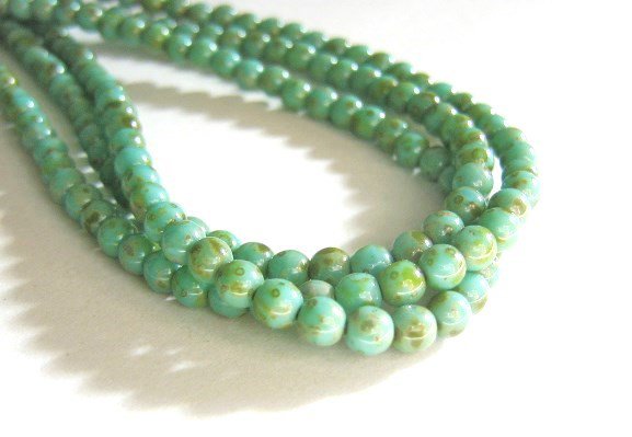 Turquoise Picasso 4mm Round Blue Czech Glass Beads