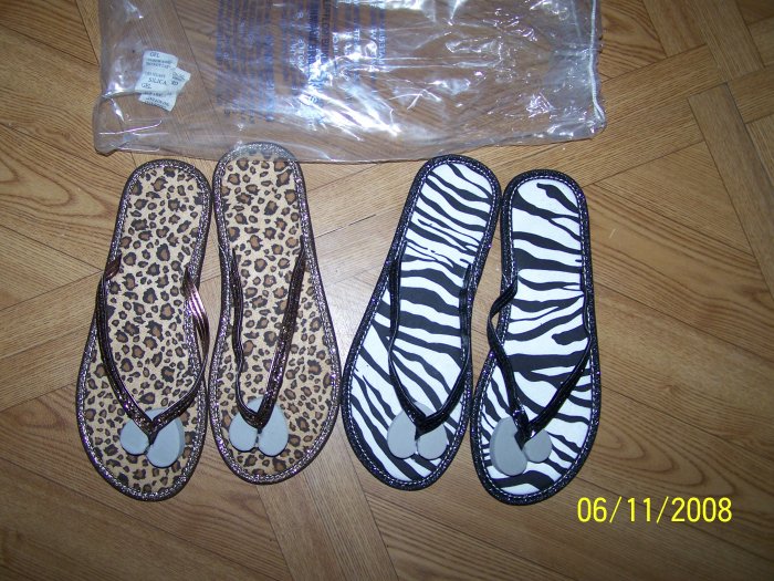 NEW Womens Leopard & Zebra Print Flip Flop Set Sz. L 9/10 http://dawnsdeals.ecrater.com