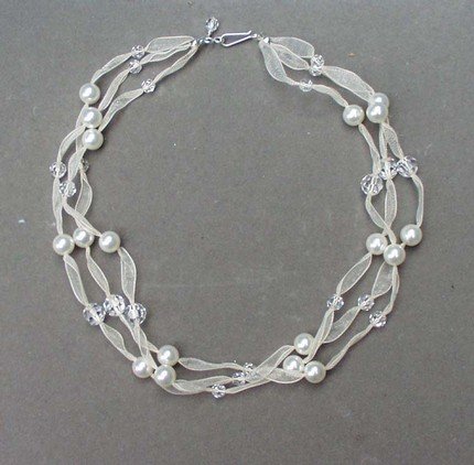 Swarovski Pearl & Crystal Multi Strand Ribbon Necklace