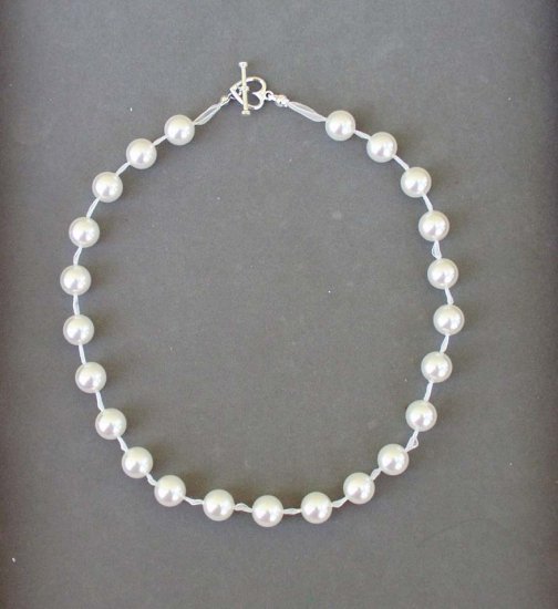 Swarovski White Pearl Ribbon Necklace with Sterling Silver Heart Clasp
