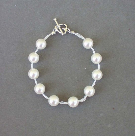 Swarovski Crystal White Pearl Ribbon Bracelet with Sterling Silver Heart Clasp