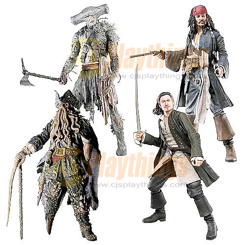 NECA PIRATES OF CARIBBEAN Dead Man's Chest set of 4 w/ JACK SPARROW WILL TURNER Davy Jones Maccus