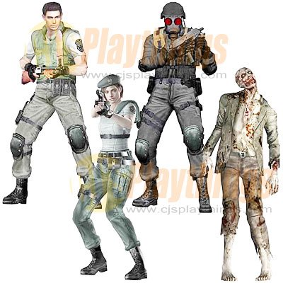 NECA Resident Evil 10th Anniversary set of 4 Chris Redfield Jill Valentine Zombie w/ Dog Hunk