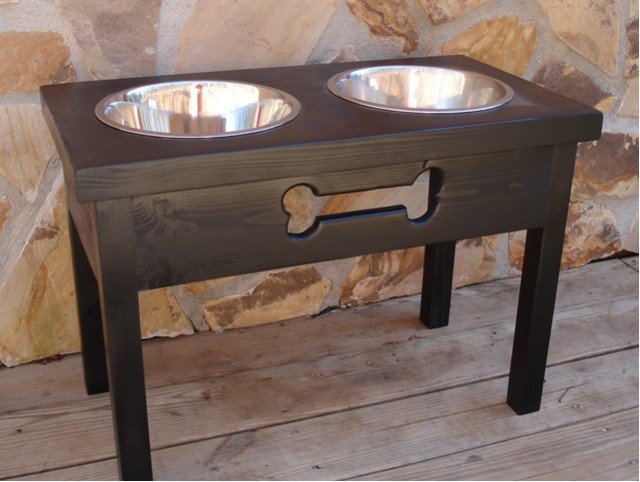 2 Bowl Elevated Pet Feeder with Bone Cut-out Your Color Choice