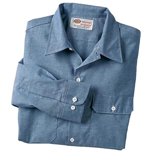 DICKIES LONG SLEEVE CHAMBRAY CLASSIC STYLE BLUE WORK SHIRT LARGE (16-16.5 X 32/33) - FREE SHIPPING