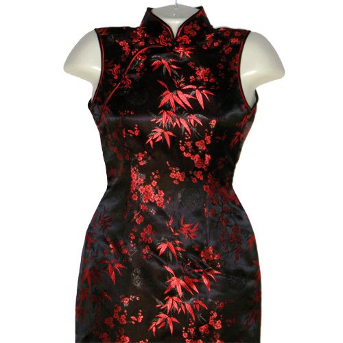 BLACK AND RED TRADITIONAL SLEEVELESS CHINESE STYLE SPECIAL OCCASION DRESS S - FREE SHIPPING