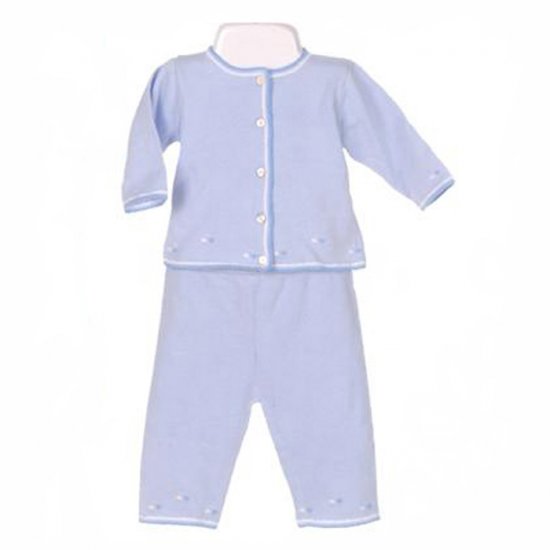 TODDOT LIGHT BLUE 100% COTTON EMBROIDERED CARDIGAN AND PANTS GIFT SET 0-3 MONTHS - FREE SHIPPING