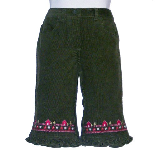 GYMBOREE FOREST GREEN RUFFELED HEM EMBROIDERED ELASTIC WAIST CORDUROY PANTS 2T - FREE SHIPPING
