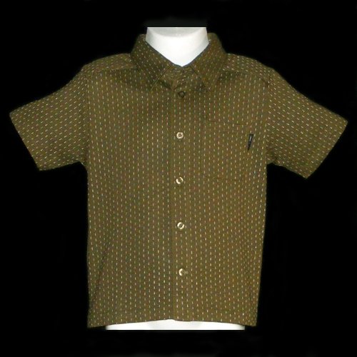 OLIVE GREEN COMME ÇA ISM SHORT SLEEVE BUTTON FRONT SHIRT WITH COLLAR 18 MONTHS - FREE SHIPPING