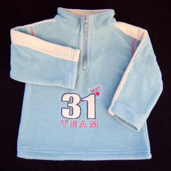 '31' FLEECE QUARTER-ZIP MOCK NECK PULLOVER WITH EMBROIDERY & STRIPES 12-18 MONTHS - FREE SHIPPING