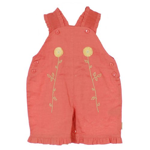 TAPE A L'OEIL ORANGE OVERALLS WITH RUFFLED TRIM AND FLOWER EMBROIDERY 6 MONTHS - FREE SHIPPING