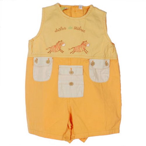 TCF (TOUT COMPTE FAIT) ORANGE ZEBRA EMBROIDERED OVERALLS WITH POCKETS 6 MONTHS - FREE SHIPPING