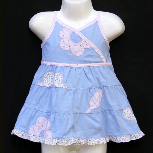 LIL' JELLYBEAN BLUE RUFFLE EDGE FLORAL DRESS SET WITH HAT AND BLOOMER 3-6 MONTHS - FREE SHIPPING