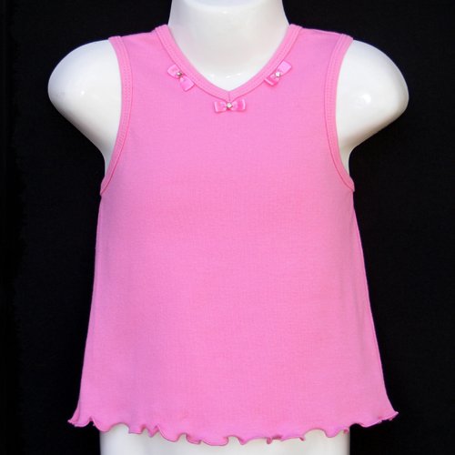 CHICKEN NOODLE SCALLOPED EDGE SLEEVELESS TOP WITH PINK BOWS GIRLS 4 MADE IN USA - FREE SHIPPING