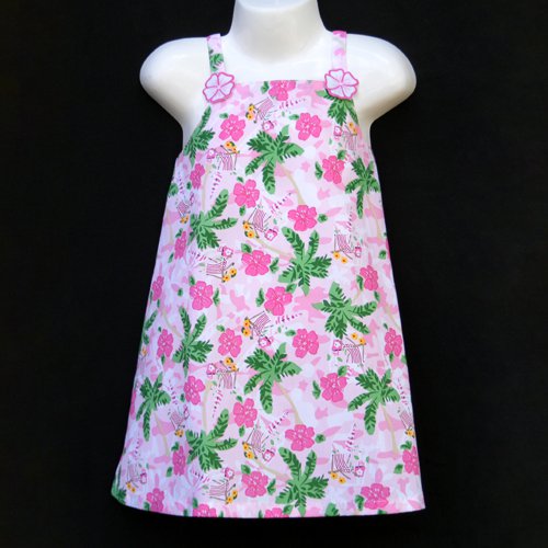 LIL’ JELLYBEAN PINK AND GREEN MULTI HIBISCUS AND PALM TREE TROPICAL SUNDRESS 3T - FREE SHIPPING