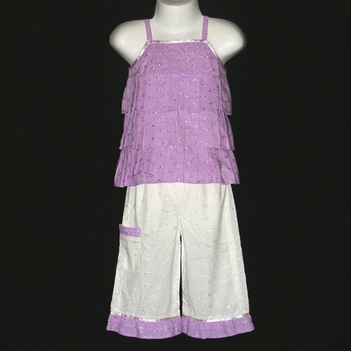 BONU GIRL PURPLE AND WHITE TIERED TOP RUFFLED BOTTOM EYELET PANT SET 18 MONTHS - FREE SHIPPING