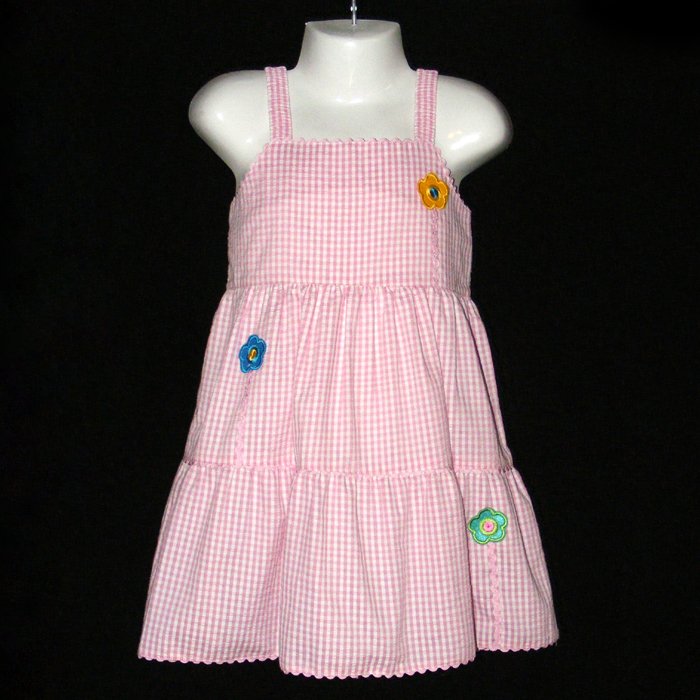 LIL' JELLYBEAN SLEEVELESS PINK AND WHITE GINGHAM TIERED FLOWER DRESS 4T - FREE SHIPPING