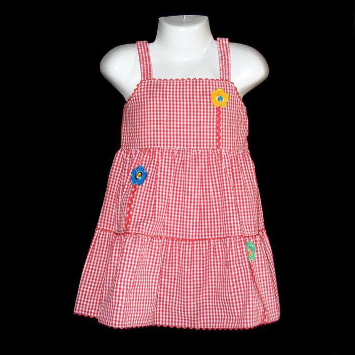 LIL’ JELLYBEAN RED AND WHITE GINGHAM TIERED FLOWER DRESS WITH BANDANNA GIRLS 5 - FREE SHIPPING