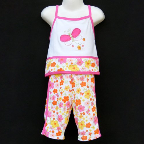 JB KIDS 100% COTTON BUTTERFLY & FLORAL CAPRI SET WITH MATCHING BANDANNA GIRLS 5 - FREE SHIPPING