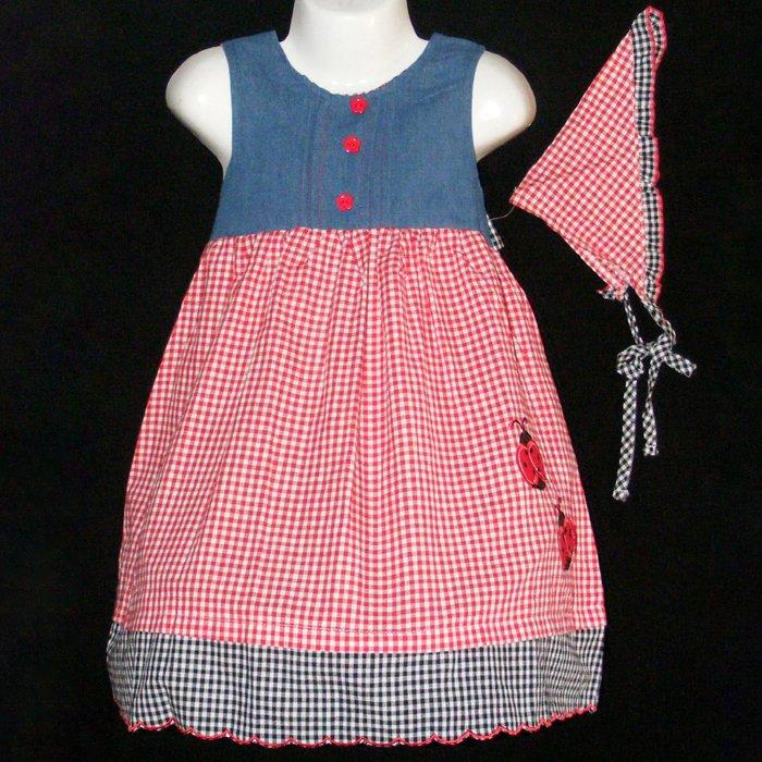 DAKOTA BLUES DENIM & MULTI-COLOR LADYBUG EMBROIDERED DRESS WITH BANDANNA GIRLS 4 - FREE SHIPPING