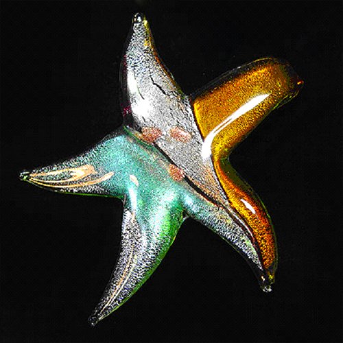 18 INCH MULTICOLOR STAR SHAPED MURANO GLASS PENDANT NECKLACE WITH BLACK STRAP - FREE SHIPPING