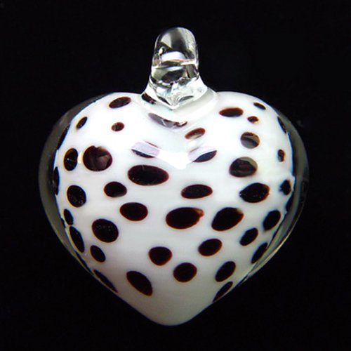 18 INCH PLUMP HEART SHAPED BLACK POLKA DOT MURANO GLASS PENDANT NECKLACE - FREE SHIPPING