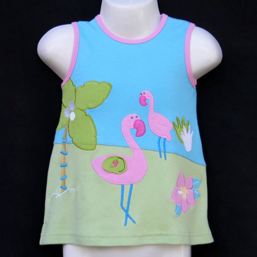 LIL' JELLYBEAN BLUE AND GREEN SLEEVELESS FLAMINGO DRESS AND BLOOMERS 3-6 MONTHS - FREE SHIPPING