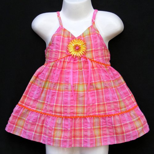 RARE EDITIONS PINK MULTICOLOR EMBELLISHED PLAID DRESS WITH BLOOMERS 6-9 MONTHS - FREE SHIPPING