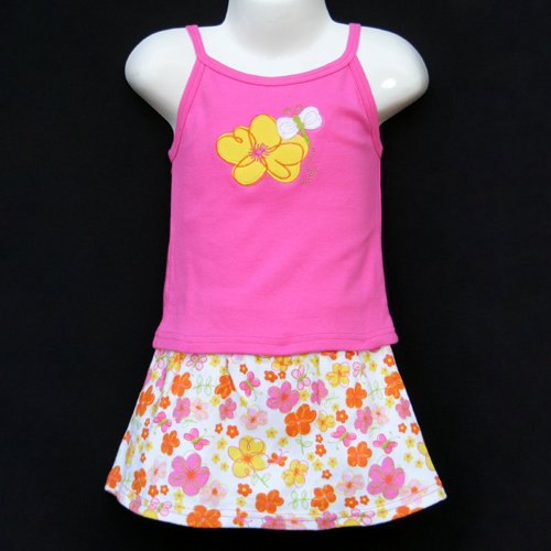 LIL' JELLYBEAN PINK STRETCH COTTON FLORAL MOTIF TANK TOP AND SKIRT SET 18 MONTHS - FREE SHIPPING