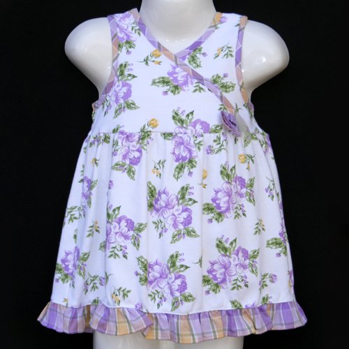 JB KIDS LAVENDER AND WHITE PLAID TRIM FLORAL SLEEVELESS COTTON RUFFLED DRESS 2T - FREE SHIPPING