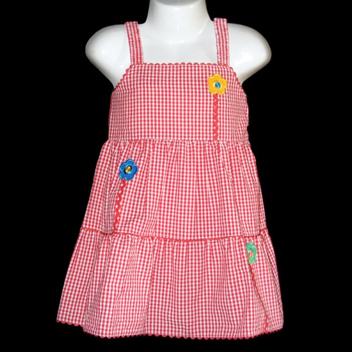 LIL’ JELLYBEAN RED AND WHITE GINGHAM TIERED FLOWER DRESS WITH RIC RAC TRIMS 2T - FREE SHIPPING