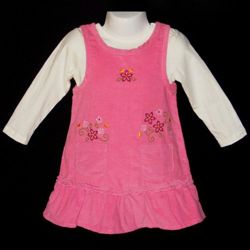 SWEET PINK RUFFLED HEM EMBROIDERED CORDUROY DRESS AND LONG SLEEVE BODYSUIT SET 3T - FREE SHIPPING