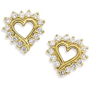 14k Yellow Gold Diamond Heart Earrings