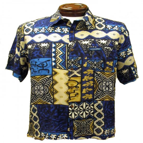 Navy Blue Tribal Print Hawaiian Aloha Shirt