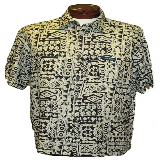 Tan and Black Tapa Print Hawaiian Aloha Shirt