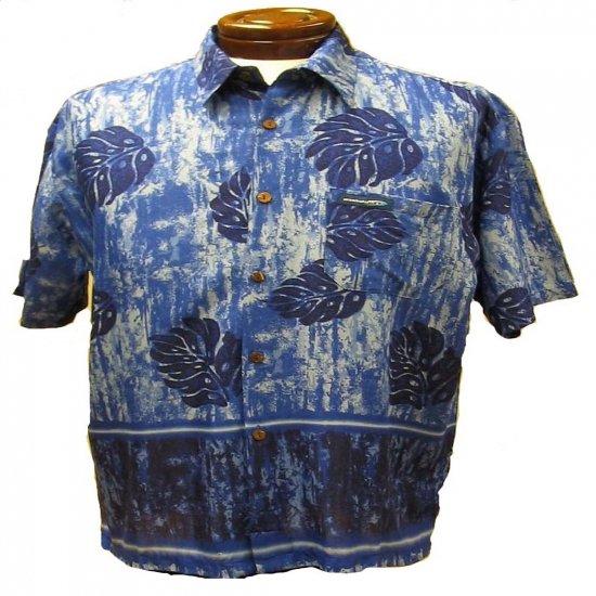 Blue Leaf Print Hawaiian Aloha Shirt