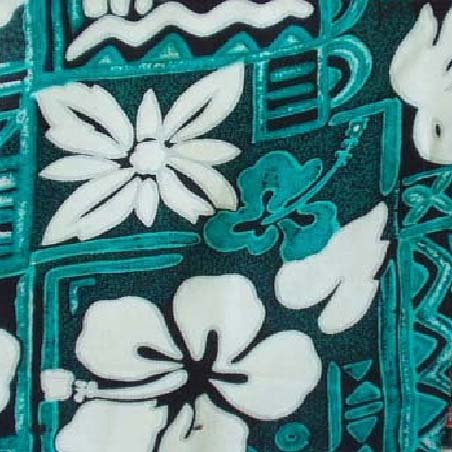 Green Tapa and Floral Print Hawaiian Aloha Shirt