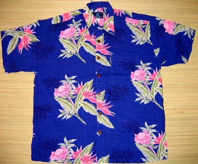 Mango Moon Blue Orchid Print Aloha Shirt