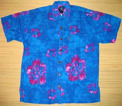 Mango Moon Blue + Pink Floral Print Aloha Shirt