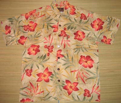Mango Moon Tan Floral and Leaf Print Aloha Shirt