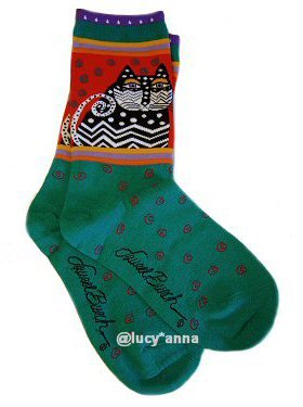 Laurel Burch Polka Dot Cat Turquoise Socks