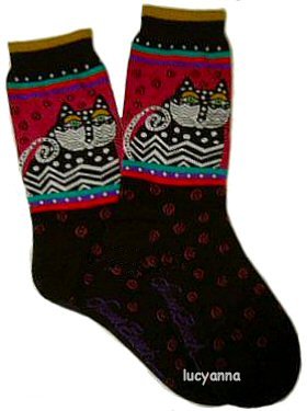 Laurel Burch Polka Dot Cat Black Socks