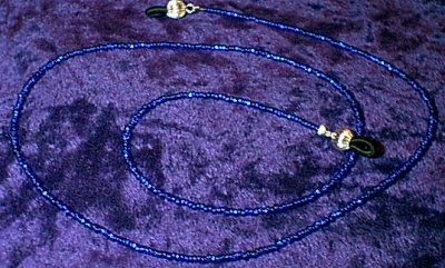 Silver Lined Cobalt Blue Glass Beaded Eyeglass Chain Leash Holder 24 in