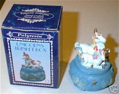 Unicorn Blue Trinket Box w Gold Stars Mom & Baby Boxed